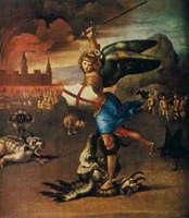  Архангел Михаил, побеждающий дьявола. Картина Рафаэля. Около 1502 г. 