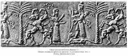 Сцена поклонения богине Иштар (?). Оттиск печати ассирийского времени. 1-я половина I тыс. до н. э. Лондон, Британский музей.