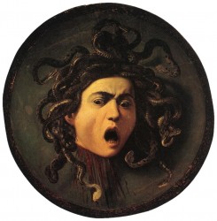 «Медуза», Караваджо, 1598-99, Уффици. Изображение отрезанной головы Горгоны.