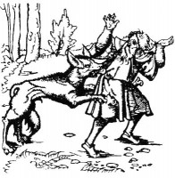 Волк-оборотень, нападающий на путника