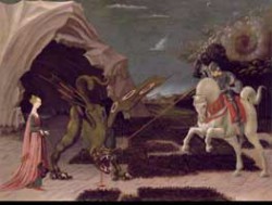 UCCELLO, Paolo Saint George and the Dragon Tempera on canvas 56.5 x 74 cm National Gallery, London