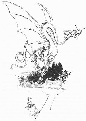 "The dragon flew away across the garden." See page 8.