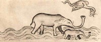 British Library, Royal MS 2 B. vii, Folio 118v<br>
Дракон не может напасть на слонов в воде, где они и находят свое спасение