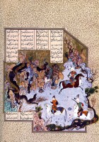 Border artwork by John Drummond. Attributed to Aqa-Mirak, courtesy private collection<br />Illustrations from the Shahnama of Shah Tahmasp c. 1522 