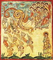 Икона, на которой изображена битва Св. Михаила с драконом
