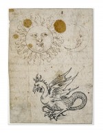 Дюрер.<br />The sun, the moon and a basilisk, illustration in an autograph manuscript written by Wilibald Pirckheimer (c.1512/13). 1507-19<br />Pen and black and brown ink