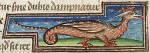 A basilisk: head and body of a cock, tail of a snake. The crown is a reference to its Latin name, regulus, «ruler».<br /><em>Museum Meermanno, MMW, 10 B 25, Folio 39v</em>
