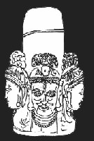 Брахма Вишну и Шива на каменном столбе лингаме